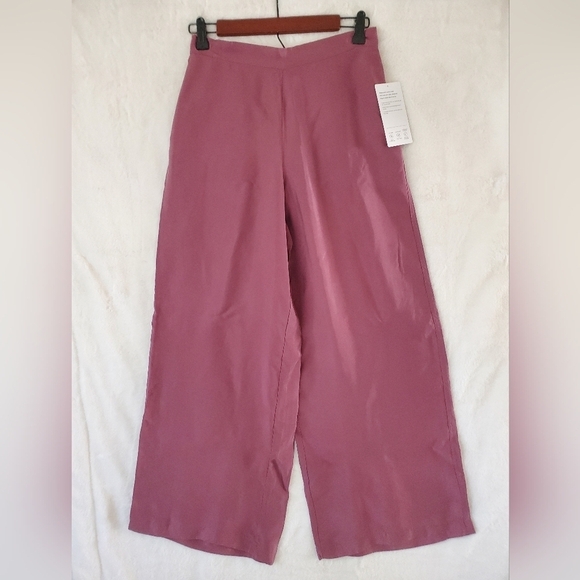 ATHLETA Calm Cool Pant Tawny Rose Pink SOFT Satin Wide Leg Elastic Waist RT$99 - Picture 4 of 6